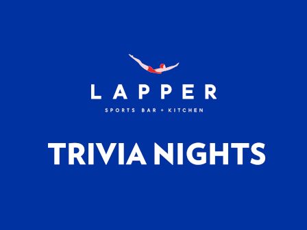 A blue sign with "LAPPER SPORTS BAR + KITCHEN" and "TRIVIA NIGHTS."